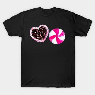 Cute Watercolor Candy Pattern - Black T-Shirt